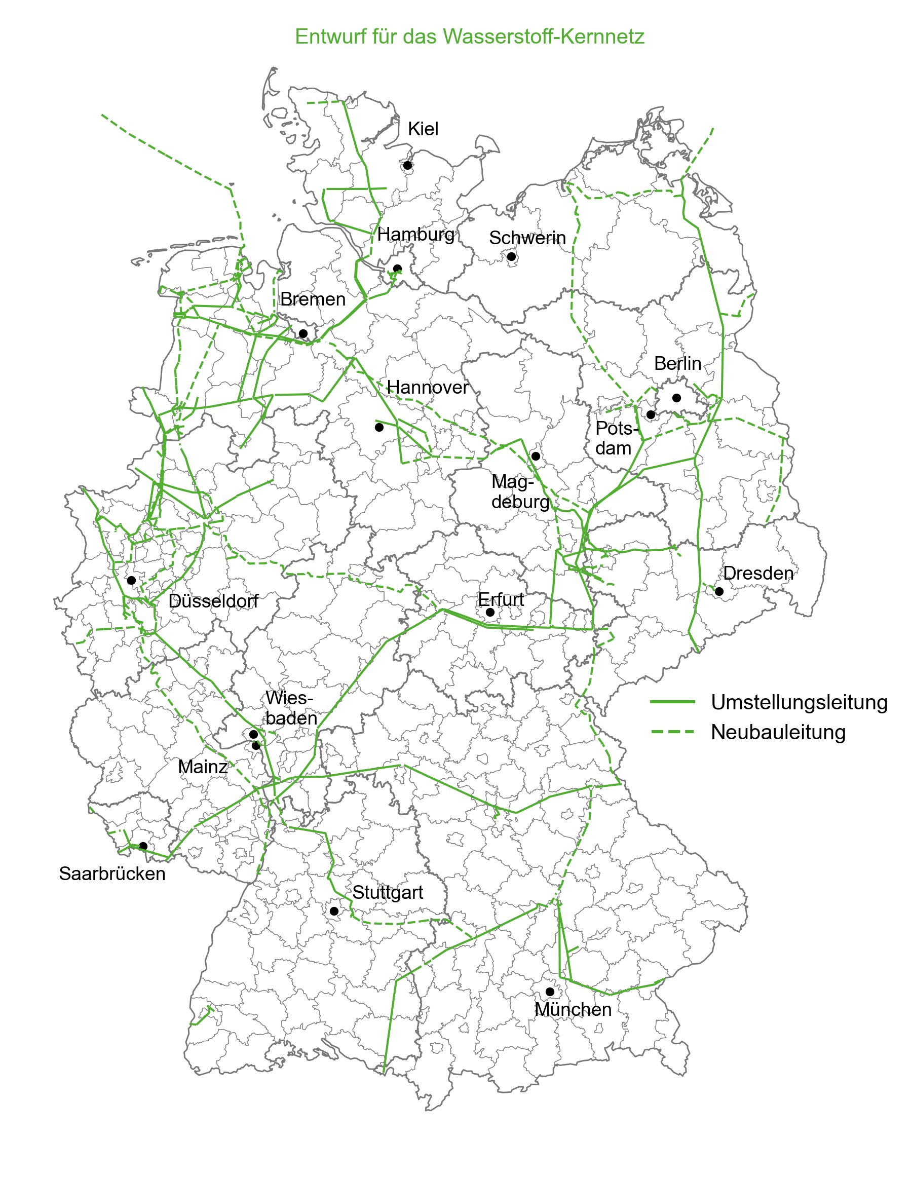 The planned German hydrogen core network 2032 by FNB Gas